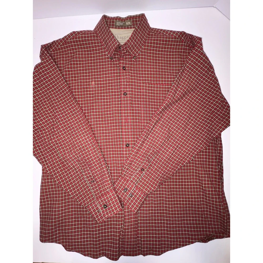 2 Mens Haggar Generations Red & Green Plaid‎ Button Down Shirt XL Classic Fit